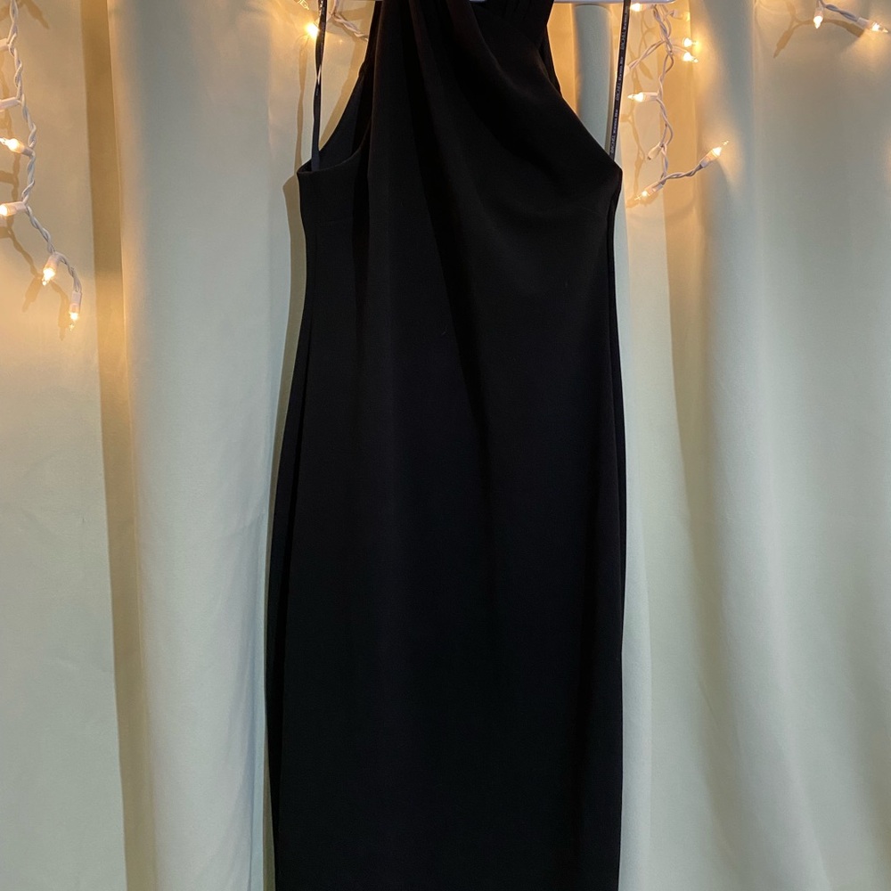 RACHEL Rachel Roy Black Halter Sheath Midi Dress